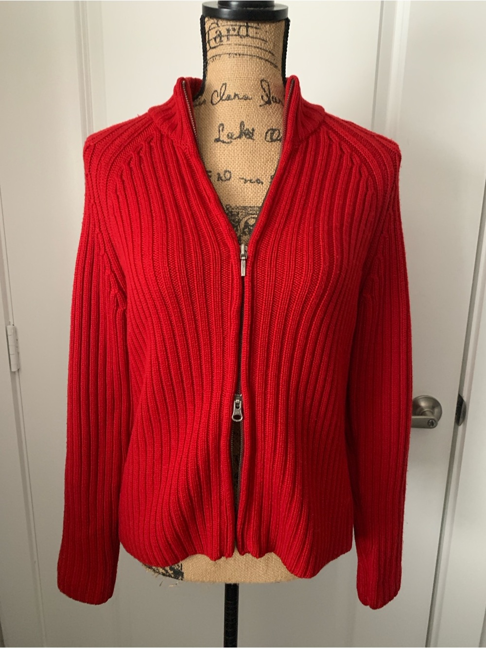 Brooks Brothers Red 100% Wool Knit Zip Up Sweater Size M